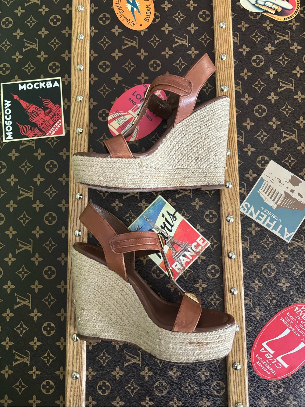 Kate Spade Studded Espadrille Platform Wedge Sandals Women Size 7 Brown Lux - Picture 9 of 9